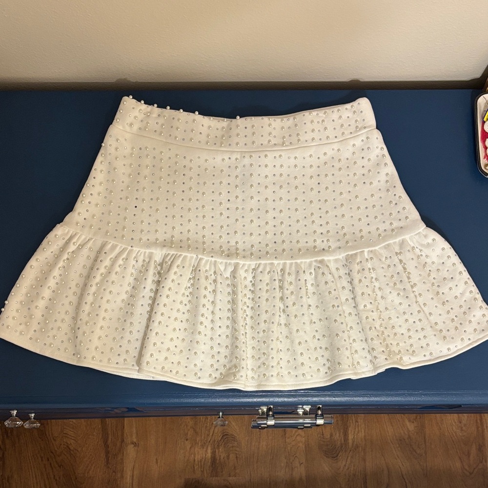 QUEEN OF SPARKLES White Skater Skirt with Silver Accents
